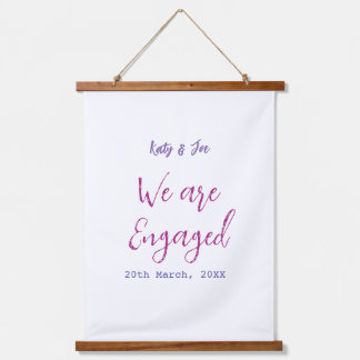 We are Engaged purple pink name date elegant simpl Hanging Tapestry