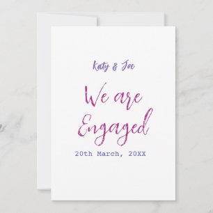 We are Engaged purple pink name date elegant simpl Invitation