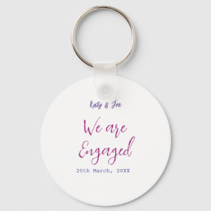 We are Engaged purple pink name date elegant simpl Key Ring