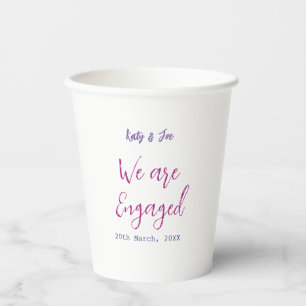 We are Engaged purple pink name date elegant simpl Paper Cups