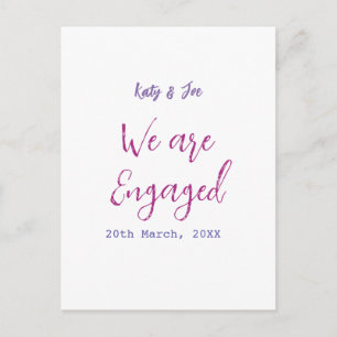 We are Engaged purple pink name date elegant simpl Postcard
