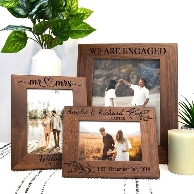 We Are Engaged Rustic Photo frame with Names (We Are Engaged Rustic Photo frame with Names Engraved Frames)