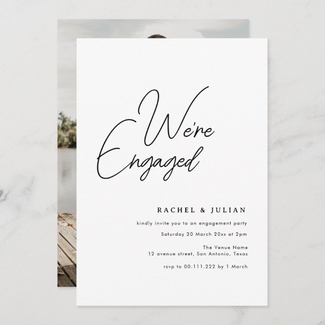 we are engaged simple photo engagement invitation (Front/Back)