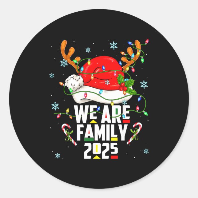 We Are Family 2025 Black Christmas Tree Santa Pjs  Classic Round Sticker (Front)