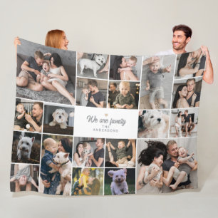 We Are Family Custom Text 20-Photo Collage Fleece Blanket