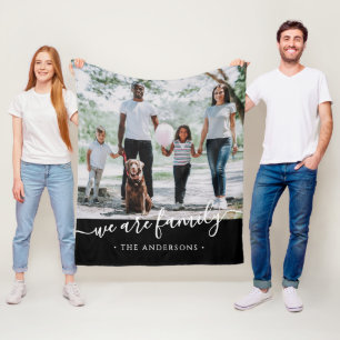 We Are Family Elegant Script Photo & Name Fleece Blanket