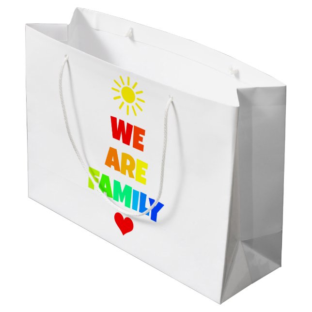 We Are Family Rainbow Sunshine Adoption Design Large Gift Bag (Back Angled)