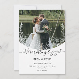 We Are Getting Engaged Minimalist Floral Photo Invitation
