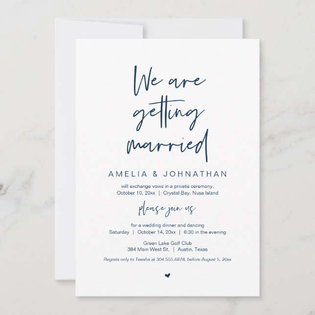 We are getting married, Elopement Dinner Dancing I Invitation (Front)