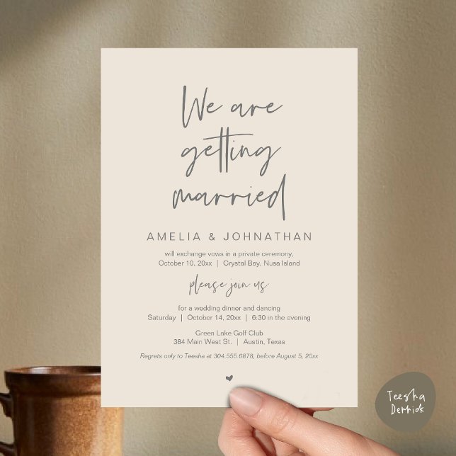 We are getting married, Elopement Dinner Dancing Invitation (We are getting married, Elopement Dinner Dancing Invitation Card PDF Cream Grey)