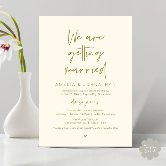 We are getting married, Elopement Dinner Dancing Invitation (We are getting married, Elopement Dinner Dancing Invitation Card PDF Yellow Gold)