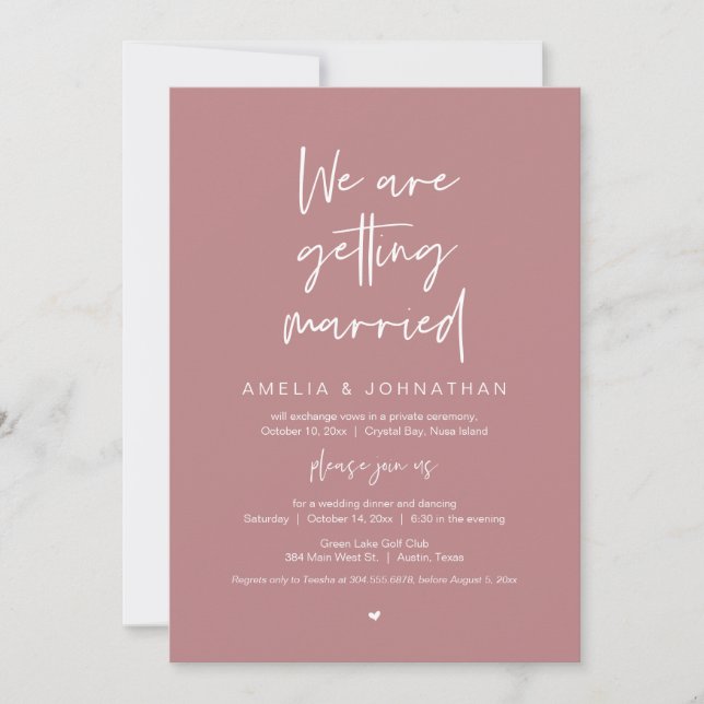 We are getting married, Elopement Dinner Dancing Invitation (Front)