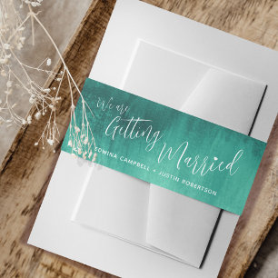 We are getting married emerald abstract wedding invitation belly band
