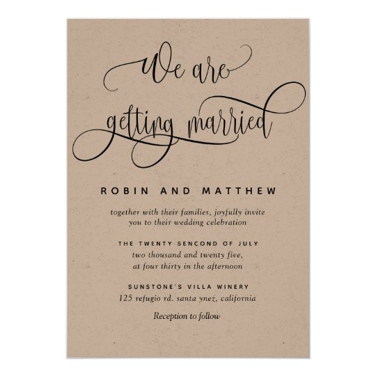 We Are Getting Married Kraft Rustic Modern Wedding Invitation | Zazzle ...