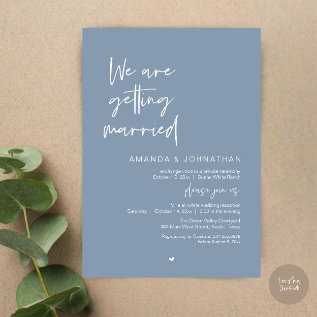 We are getting married, Modern Wedding Celebration Invitation (Modern Minimal Reception, We are getting married Invitation Card in Dusty Blue)