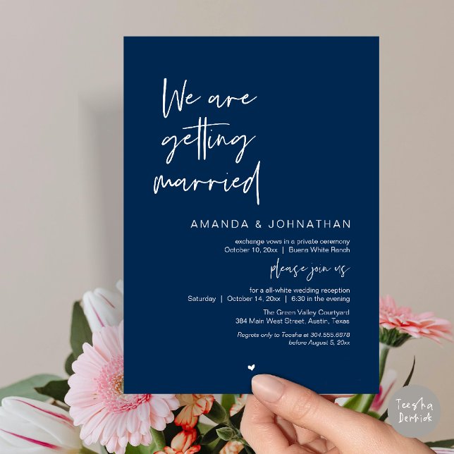 We are getting married, Modern Wedding Celebration Invitation (Modern Minimal Reception, We are getting married Invitation Card in Navy Blue)