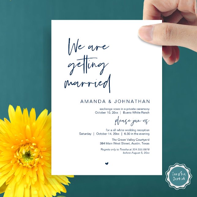 We are getting married, Modern Wedding Celebration Invitation (Modern Minimal Reception, We are getting married Invitation Card in Navy Blue)