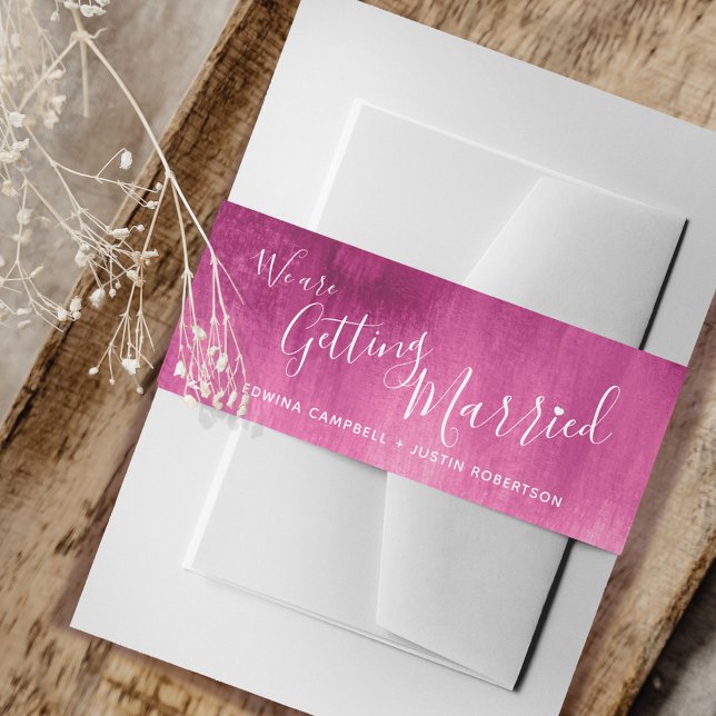 We are getting married pink abstract art wedding invitation belly band (Creator Uploaded)