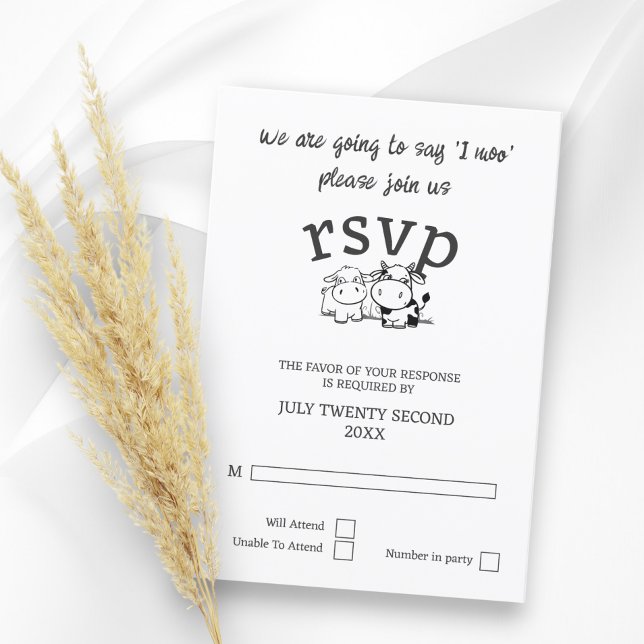 We Are Going to Say I Moo RSVP Wedding (We Are Going to Say I Moo RSVP Wedding  announcements from Ricaso 
Cute whimsical cow couple cards)