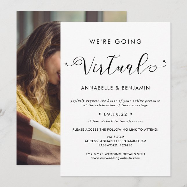 We Are Going Virtual Wedding Photo Announcement (Front/Back)
