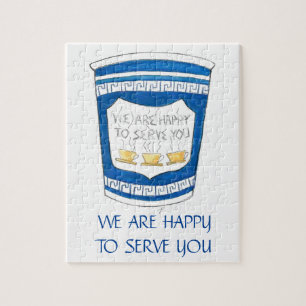 We Are Happy to Serve You Greek Coffee Cup Puzzle