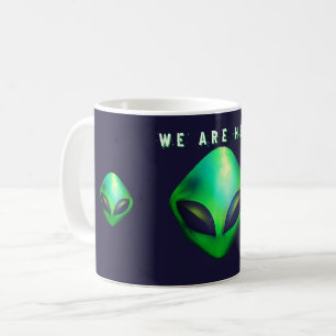 "We Are Here" Green Alien head Coffee Mug