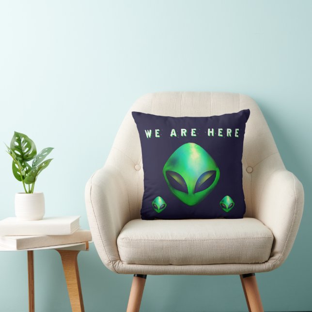 "We Are Here" Green Alien head Cushion (Chair)