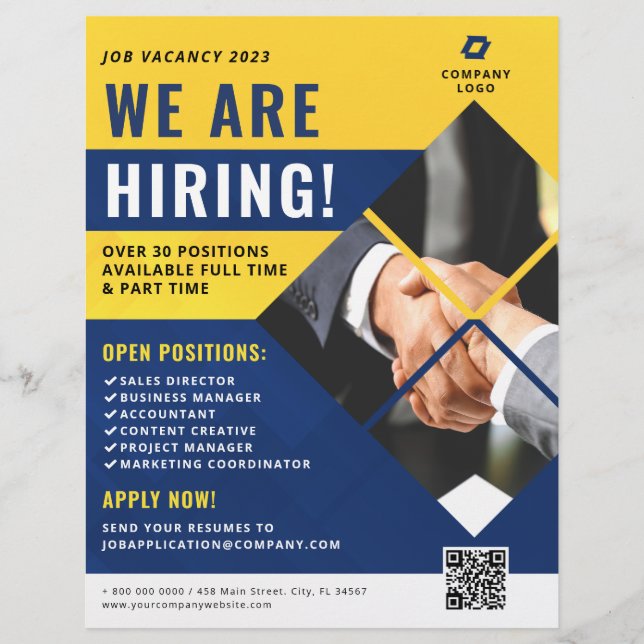 We Are Hiring Business Company Photo QR Code Flyer (Front)