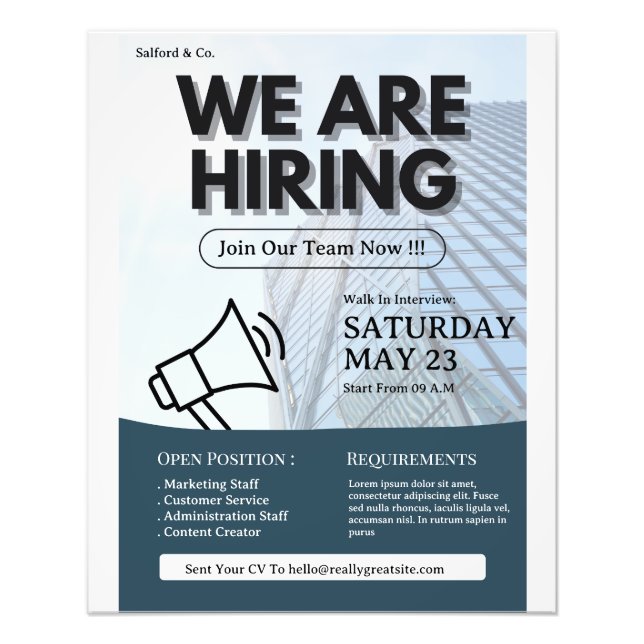 We are Hiring Flyer, Job Vacancy, Hiring Flyer Photo Print (Front)