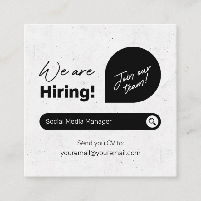 We are hiring  square business card (Front)