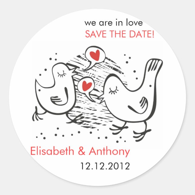 we are in love STD with cute birds Classic Round Sticker (Front)