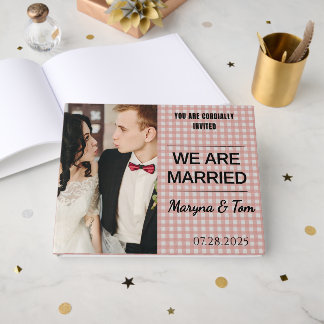 We Are Married Personalised– White and Pink Checks Guest Book
