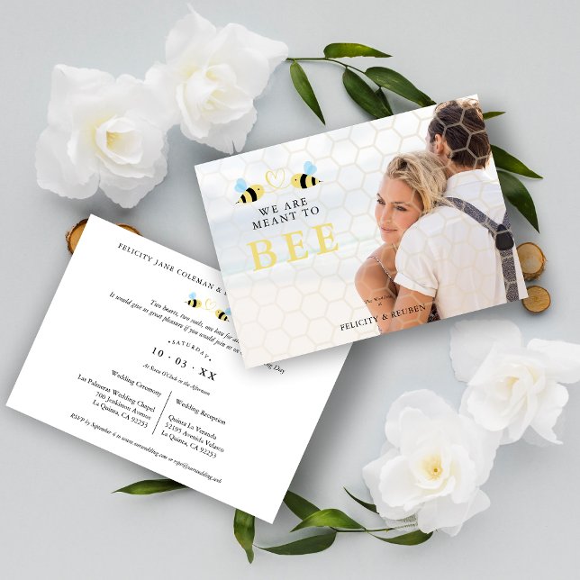 We Are meant To Bee Quote Funny Two Bees Wedding  Invitation (Creator Uploaded)