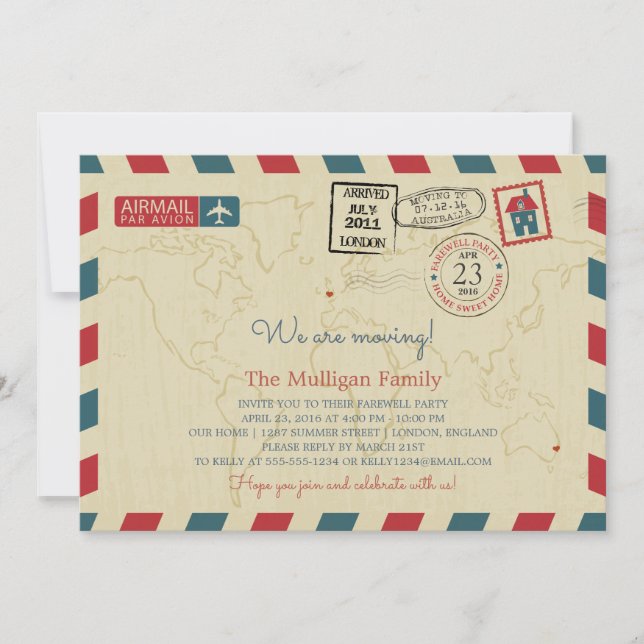 We Are Moving Airmail | Farewell Party Announcement (Front)