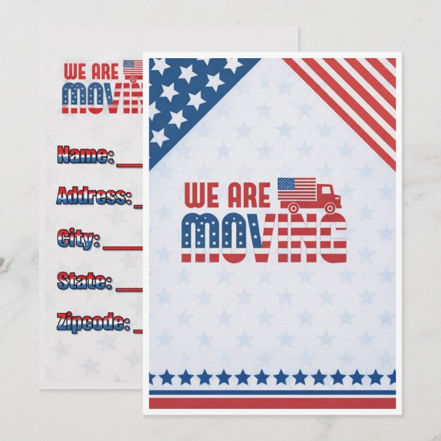 We Are Moving Patriotic Announcement Card  ("Packing up pride and joy!")