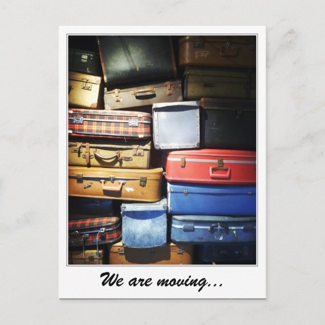 We Are Moving Stack of Suitcases Announcement Postcard (Front)