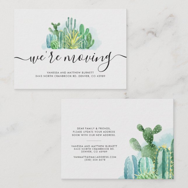 We Are Moving Watercolor Cacti Address Change Note Card (Front/Back)