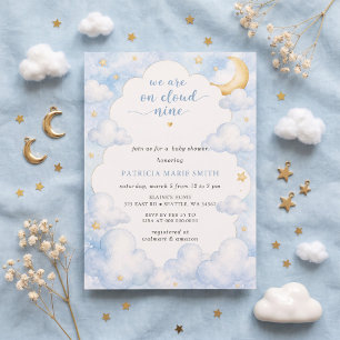 We are on Cloud Nine Baby Boy Baby Shower Invitation
