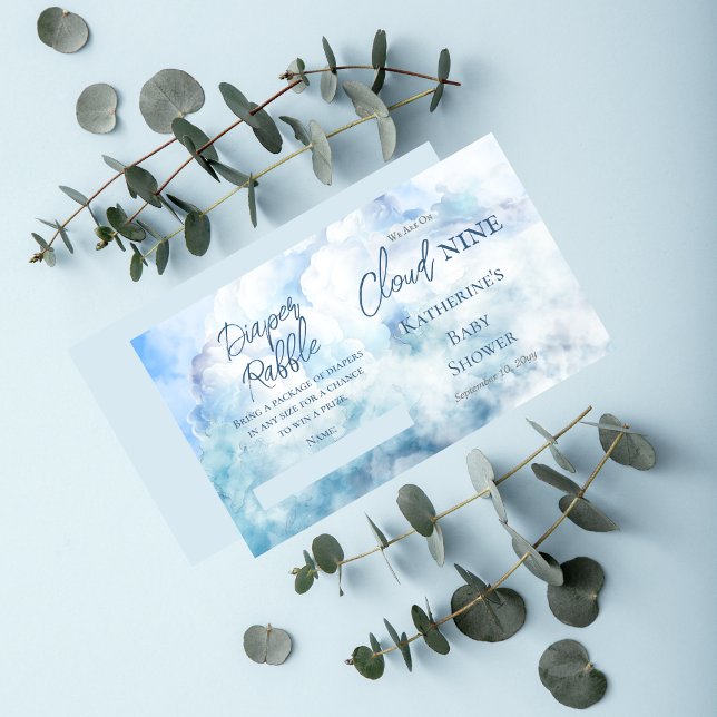 We Are On Cloud Nine Baby Shower Diaper Raffle Enclosure Card ("We Are On Cloud Nine"  Blue Boy Baby Shower Diaper Raffle Insert Enclosure Card)