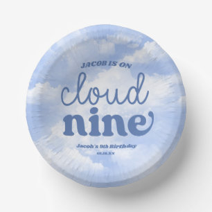 We Are On Cloud Nine Blue 9th Ninth Birthday Party Paper Plate