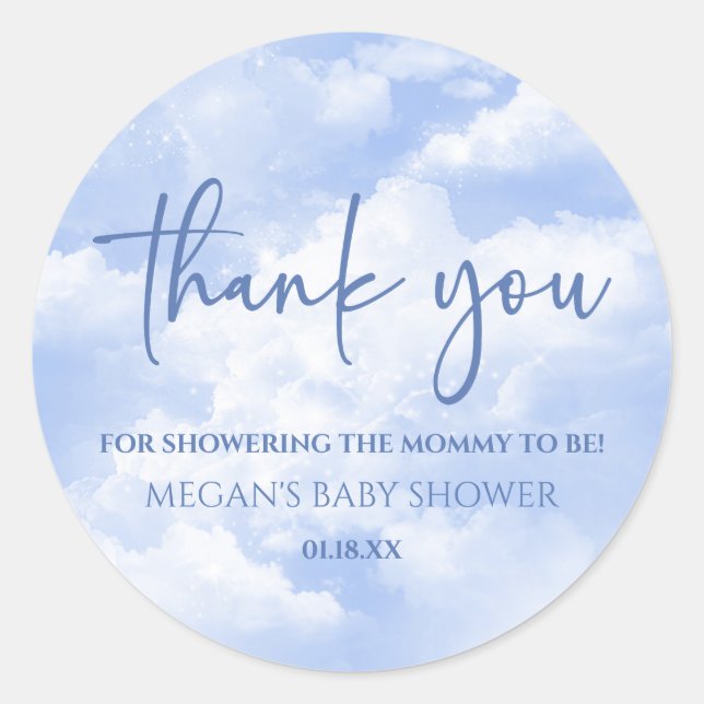 We Are On Cloud Nine Blue Baby Shower Classic Round Sticker (Front)