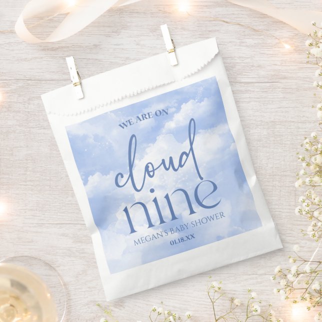 We Are On Cloud Nine Blue Baby Shower Favour Bags (Clipped)