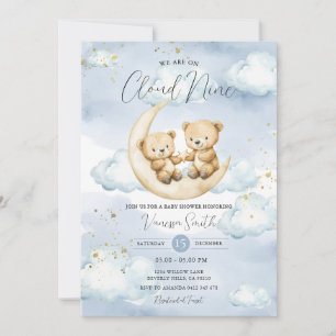 We Are On Cloud Nine Blue Bear Baby Shower  Invitation