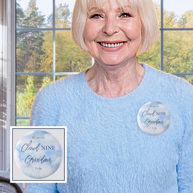 We Are On Cloud Nine Blue Boy Baby Shower Grandma 6 Cm Round Badge ("We Are On Cloud Nine"  Blue Boy Baby Shower Grandma to Be Pinback Button)