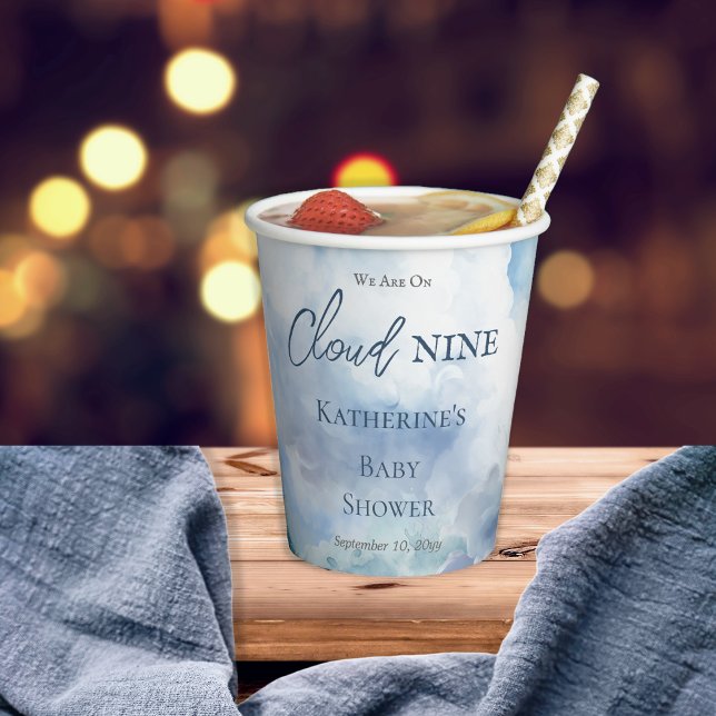 We Are On Cloud Nine Blue Boy Baby Shower Paper Cups ("We Are On Cloud Nine"  Blue Boy Baby Shower Paper Cups)