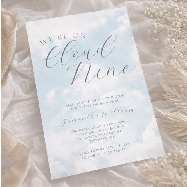 We Are On Cloud Nine Blue Clouds Baby Shower Invitation (Creator Uploaded)