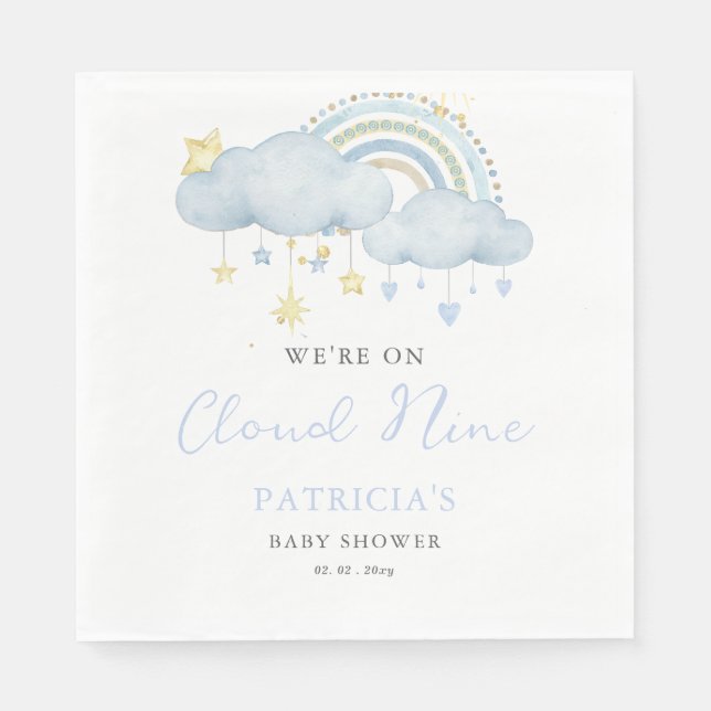 We are on Cloud Nine Boy Baby Shower  Napkin (Front)