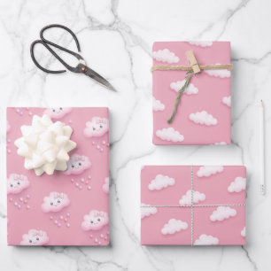We are on cloud nine cute white fluffy cloud wrapping paper sheet