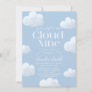 We are on Cloud Nine Modern Blue Cloud Baby Shower Invitation