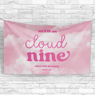 We Are On Cloud Nine Pink 9th Ninth Birthday Party Banner